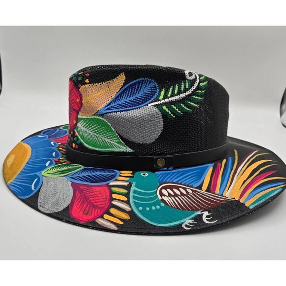 Hand Painted Hat Mexican Floral Bird Colorful Western Cowgirl - Picture 2 of 8